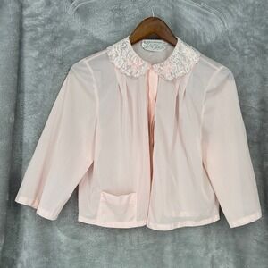 1950's Stella Fagin for Lord & Taylor Vintage Pink Sheer Lace Collar Bed Jacket